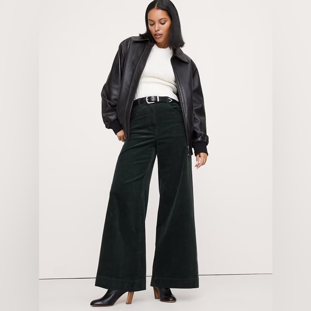 NWT! Banana Republic Green High-Rise Wide-Leg Corduroy Pant 826930 📀1️⃣